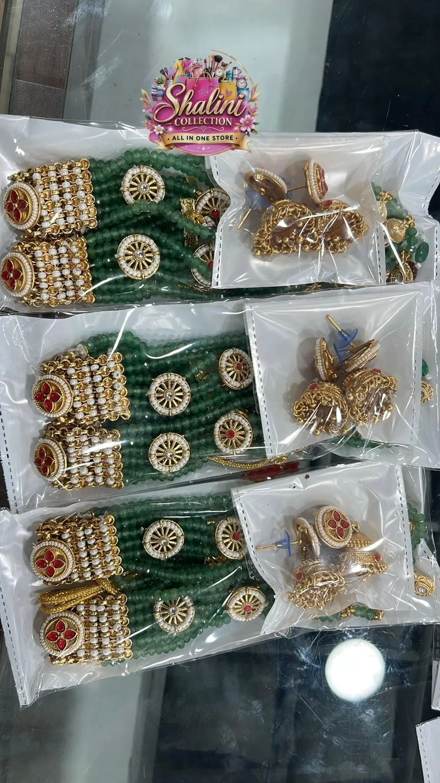 Green Beaded Multi LayerTraditional Necklace Set